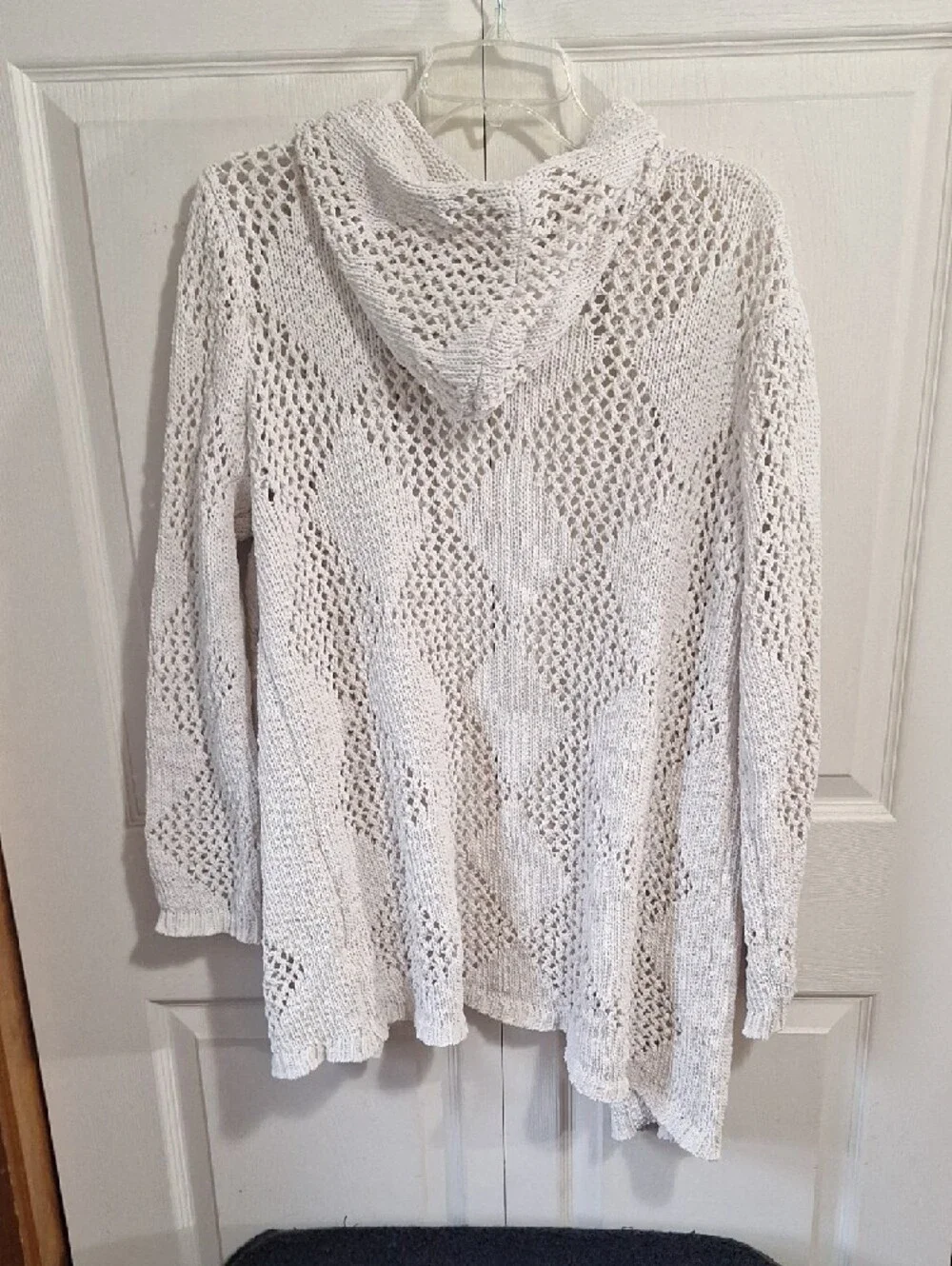 Nicole Miller Artelier crochet open-knit cardigan with a boho hood - XL - Bone